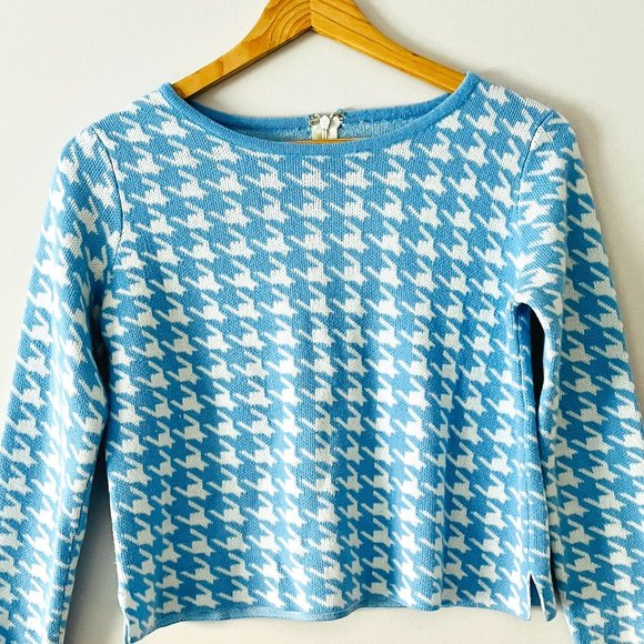 Blue White Houndstooth cropped Top/Sweater - Picture 1 of 3